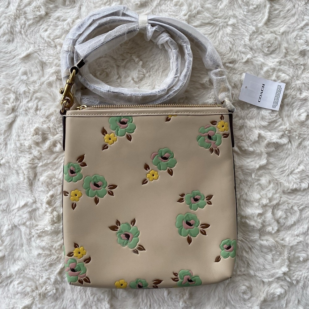 Coach Kitt Messenger Crossbody Bag Pastel Floral Ivory Multi Leather CI183 NWT - Picture 11 of 15